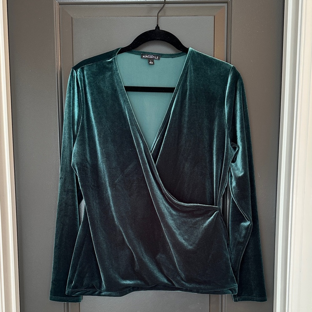 J. Crew Deep Green‎ Velvet Wrap Blouse
